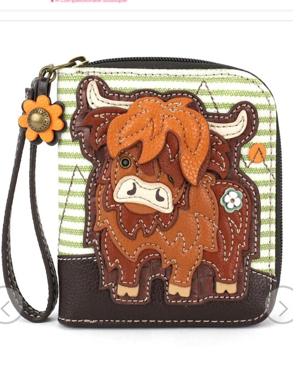 Chala Highland Cow Vegan Zippered Clutch Wallet NWOT
